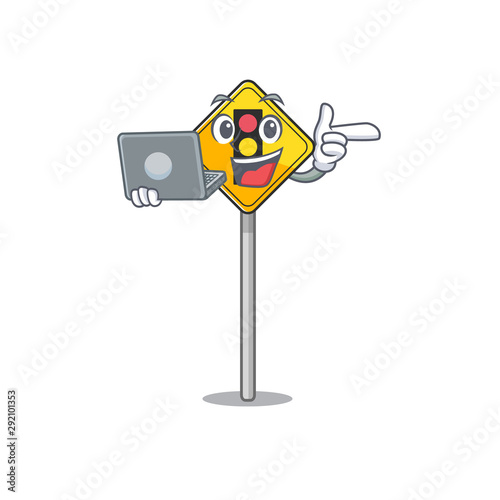 With laptop traffic light ahead on the cartoon