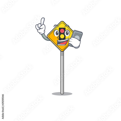 With phone traffic light ahead on the cartoon