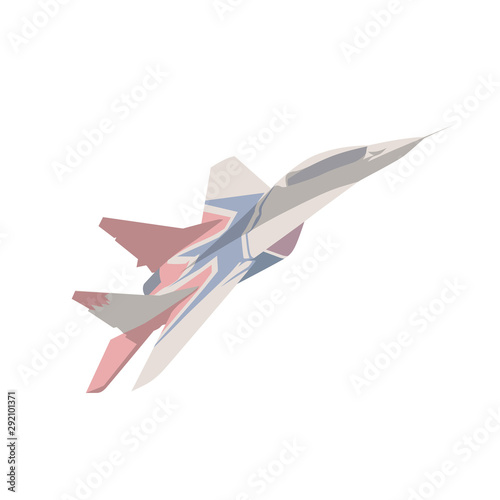Fighter plane flying, flat design isolated vector illustration