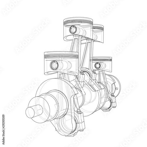 Engine pistons outline. Vector rendering of 3d