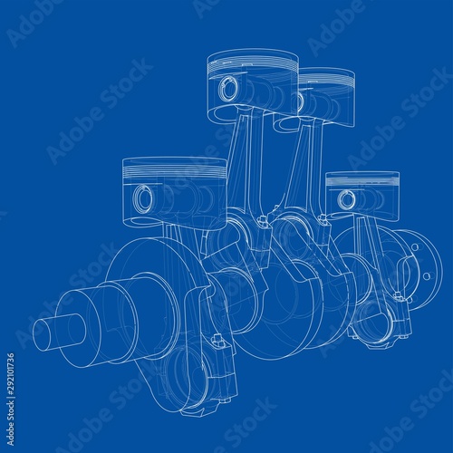 Engine pistons outline. Vector rendering of 3d