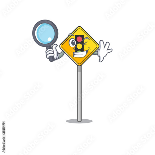Detective traffic light ahead isolated with cartoon
