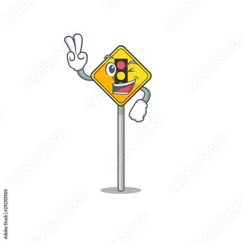 Two finger traffic light ahead isolated with cartoon