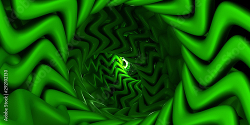Abstract green spiral zigzag tunnel system design