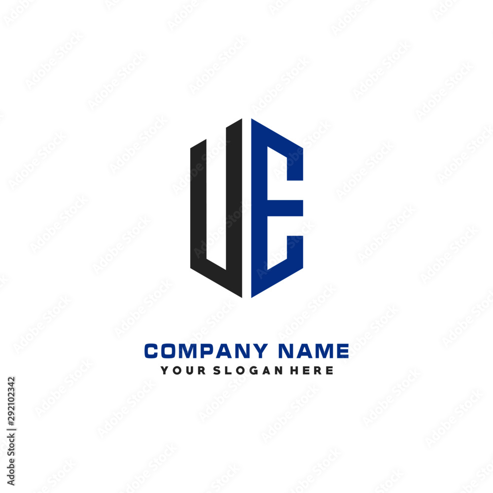 UE Initial Letter Logo Hexagonal Design, initial logo for business,