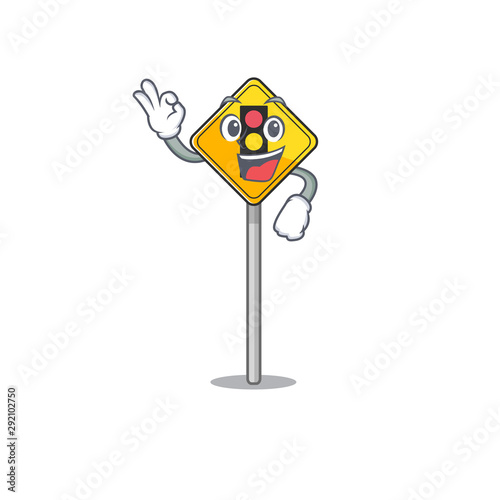 Okay traffic light ahead isolated with cartoon