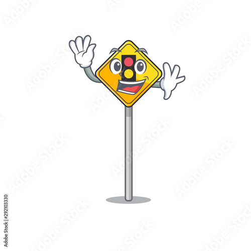 Waving traffic light ahead isolated with cartoon