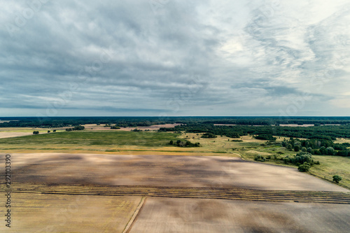 Plowed fields, farmland. Aerial view.