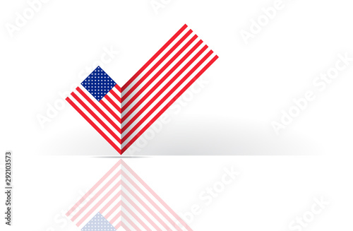 Political election voting poster USA flag check box Yes sign. State symbol of the USA for official events. Headline for a political article news of the day