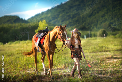girl ride horse in farm
