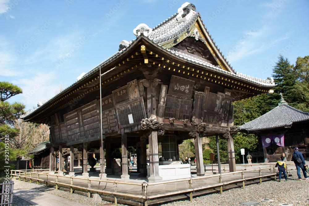Gaku do small wooden shrine in Daitou or Great Peace Pagoda of Naritasan Shinshoji Temple for Japanese and foreigner visit praying at Chiba in Tokyo, Japan