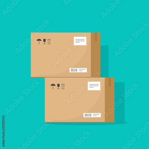Parcel boxes carton vector illustration, warehouse parts, cardboard cargo freight shipment or package paper box flat cartoon design isolated color background image