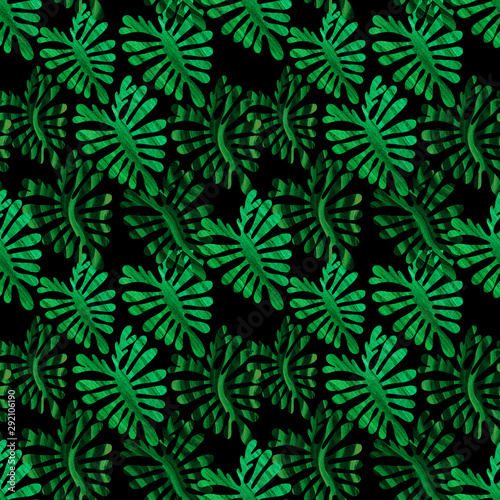Wallpaper Mural Abstract tropical leaves with green colors texture drawn on a dark background Torontodigital.ca