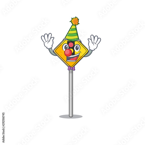 Clown traffic light ahead on roadside characters