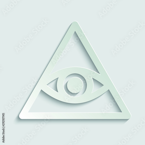  All seeing eye pyramid symbol, icon. spiritual icon. Vector icon for apps and websites. paper icon  with shadow 