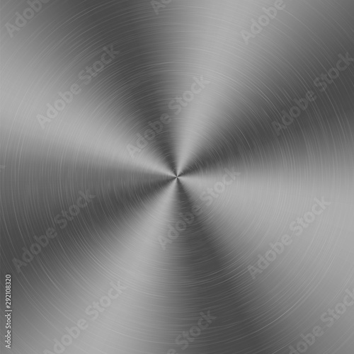 Chrome silver metallic radial gradient with scratches. Titan, steel, chrome, nickel foil surface texture effect. Vector illustration