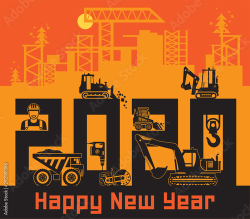Construction machinery, Happy New Year card