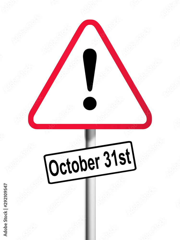 Red and white UK triangular road sign with a Brexit Danger Warning Ahead. Concept. Isolated on white background. Red and white UK triangular road sign with a Brexit Danger Warning Ahead. Concept. Isolated on white background.