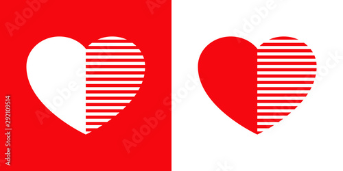 Logotipo con corazón dividido con líneas horizontales en rojo y blanco