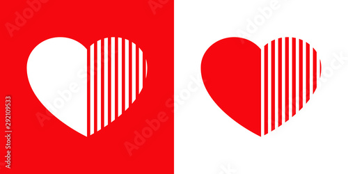 Logotipo con corazón dividido con líneas verticales en rojo y blanco