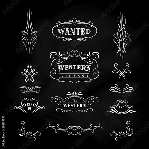 Western hand drawn banners vintage badge blackboard vector