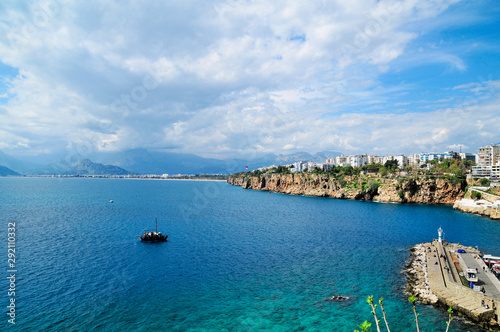 Fototapeta Naklejka Na Ścianę i Meble -  Antalya Old Town port, Taurus mountains and Mediterrranean Sea, Turkey.