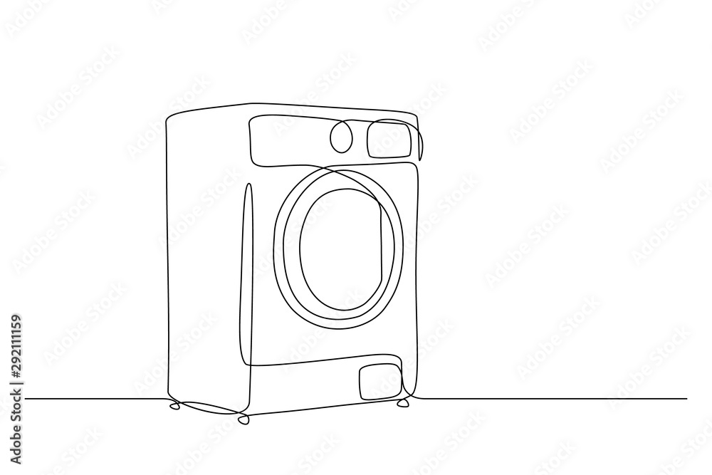 Washing machine in continuous line drawing style. Washer black line sketch on white background. Vector illustration - obrazy, fototapety, plakaty 