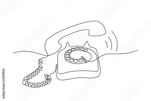 Continuous line drawing of retro style telephone ringing. Minimalistic black line sketch on white background. Vector illustration