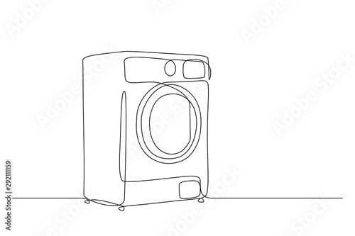 Washing machine in continuous line drawing style. Washer black line sketch on white background. Vector illustration