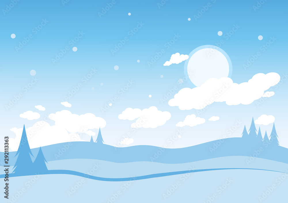 Winter landscape with trees in the snow. Vector illustration