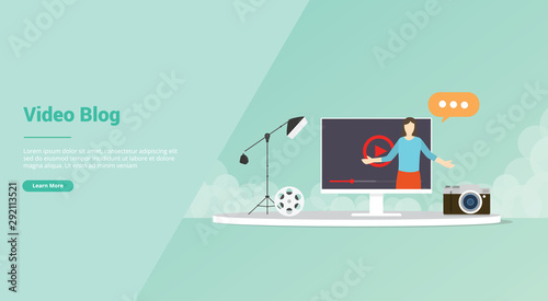 vlogger or video content production for website template or banner landing homepage - vector