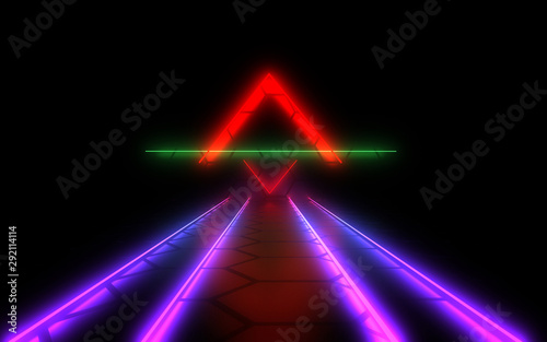 abstract architecture tunnel with neon light. 3d illustrationA