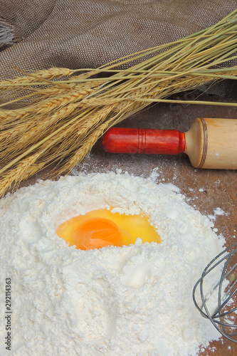 flour, eggs and rolling pin