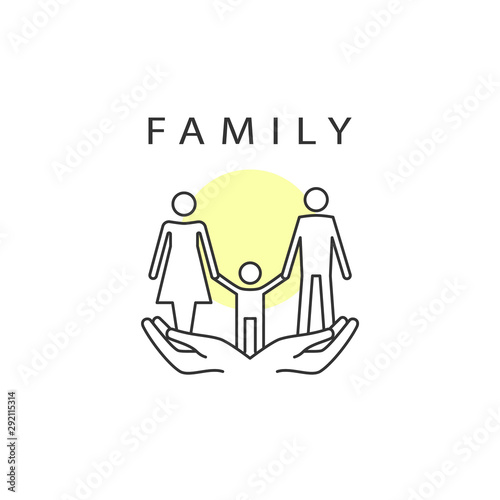 Mother, father and child. Health care, medical clinic, treatment and therapy, artificial insemination. Family and hands. .Simple linear icon with parents and baby.