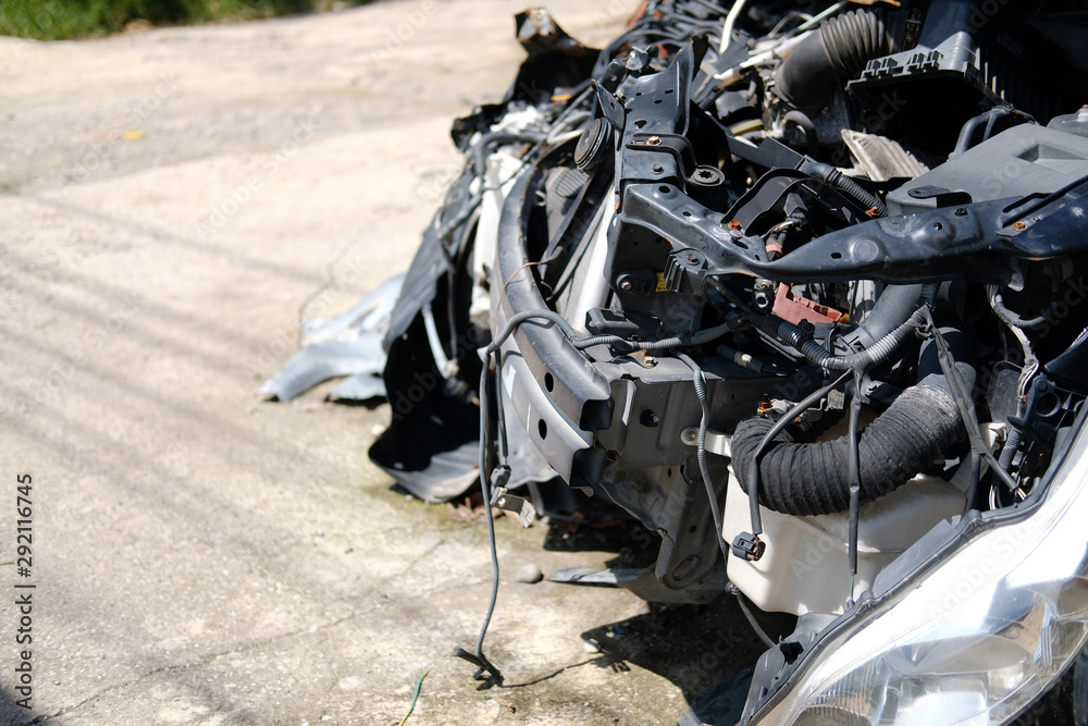 crashed damaged broken car. automobile crash accident crashed damaged broken car. automobile crash accident
