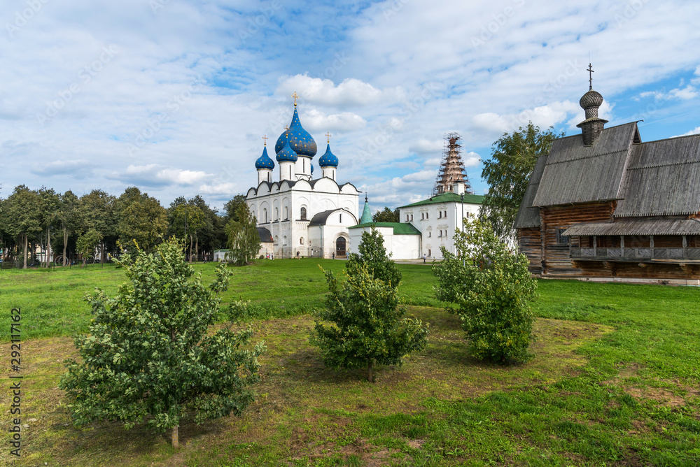 Panoramic view of The Suzdal Kremlin in Suzdal, Russia. The Golden Ring of Russia