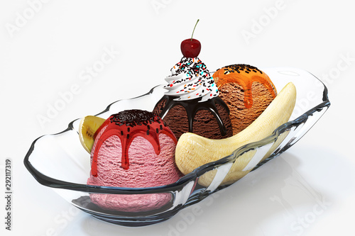 isolated banana split icecream on white background