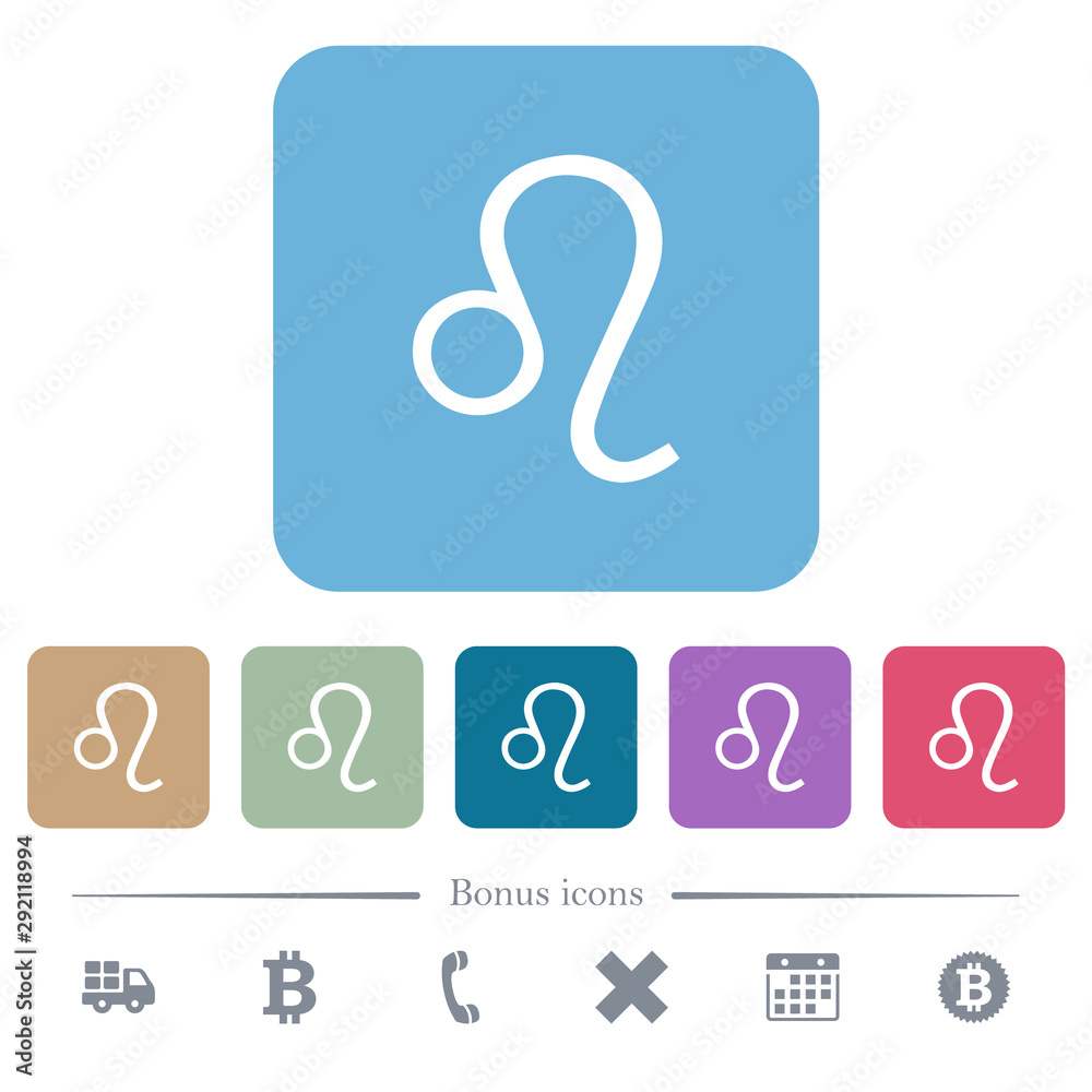 Leo zodiac symbol flat icons on color rounded square backgrounds Leo zodiac symbol flat icons on color rounded square backgrounds