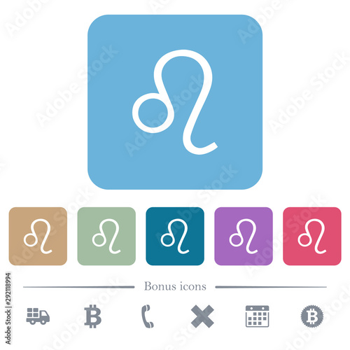 Leo zodiac symbol flat icons on color rounded square backgrounds