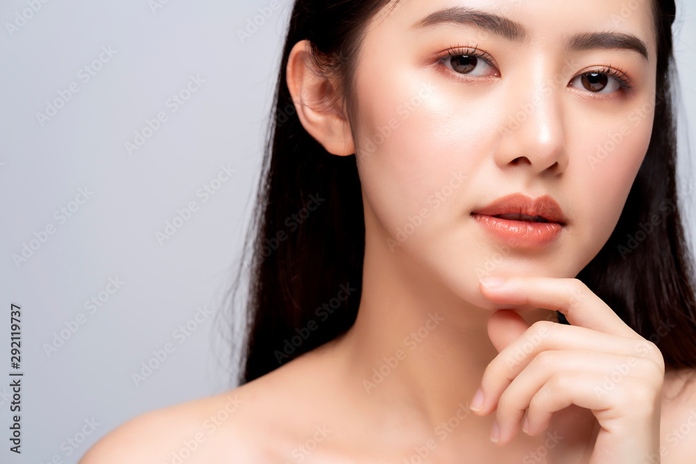 Beautiful Pretty Young asian Woman with Clean Fresh bare Skin concept Asian Girl beauty face skincare. Facial treatment. healthy skin and cosmetic ideas concept