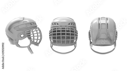 Photo 3d rendering of a ice hockey helmet mask isolated in white background
