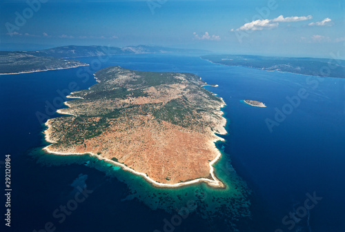 Aerial photo of Plavnk island in Adriatic Sea, Croatia photo