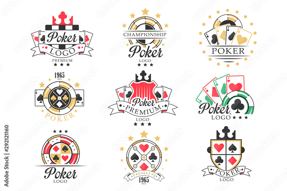 Poker logo set, vintage emblems for poker club, casino, championship vector  Illustrations on a white background Stock Vector | Adobe Stock