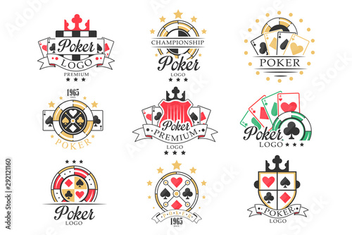 Poker logo set, vintage emblems for poker club, casino, championship vector Illustrations on a white background
