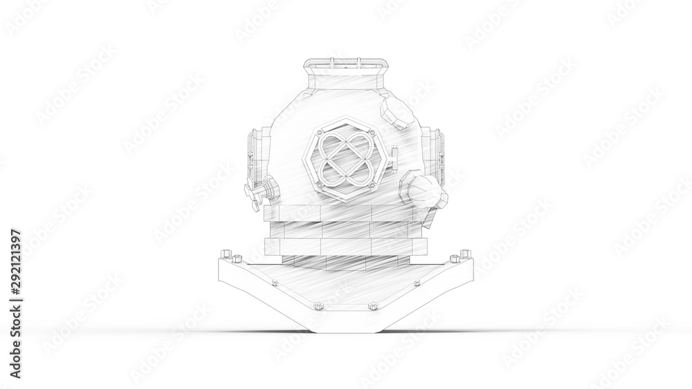 3d rendering of a vintage diving helmet mask isolated in white background