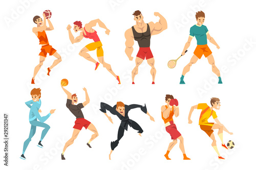 Athletic people doing various kinds of sports, sportsmen characters in uniform with equipment, vector Illustrations on a white background