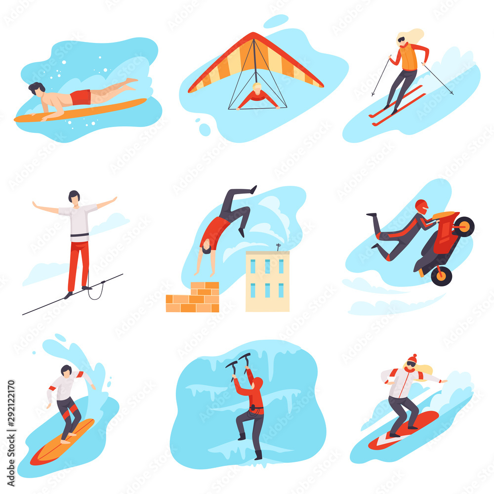 Characters do extreme sports vector illustration isolated on white  background. Stock Vector