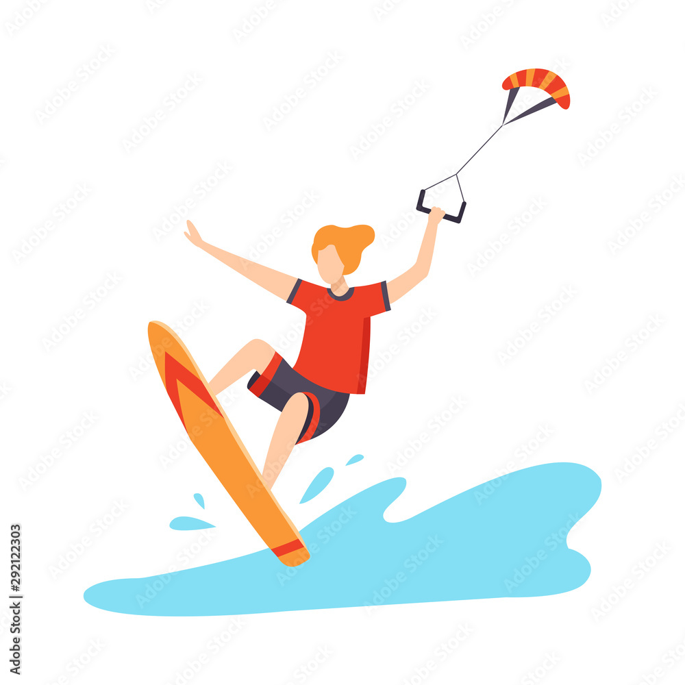 Kitesurfing vector illustration isolated on white background. Kitesurfing vector illustration isolated on white background.