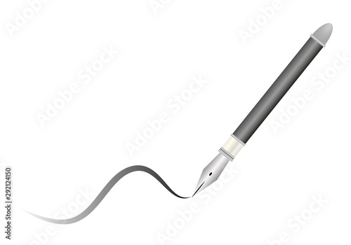 Pluma de metal y plateada dibujando un trazo. 