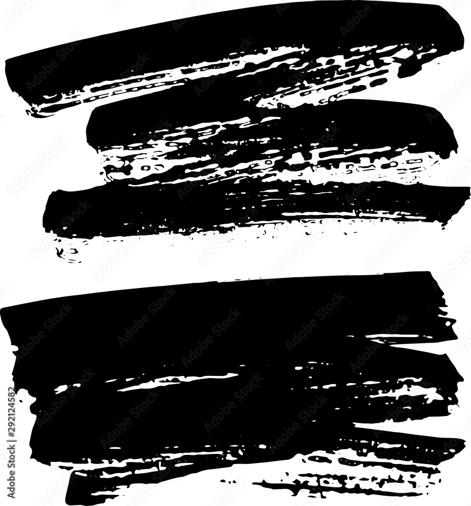 Grunge Paint stripe . Vector brush Stroke . Distressed banner . Black isolated paintbrush collection . Modern Textured shape . Dry border in Black . Bulge lines